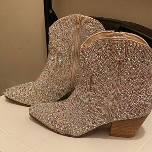 Sincerely Jules Rhinestone Ankle Booties - Cream